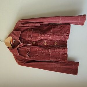 Tulle Corduroy Jacket Button Up Women Sz M Long Sleeve Plum Color Boho Cottage